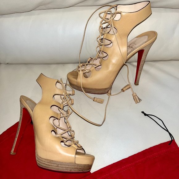 Christian Louboutin New Simple Pump 120 Patent Calf Nude Red  Christian Louboutin Nude Leather Miss Fortune 120 Size 38